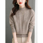 Women's Chunky Knit Sweater with Cable Pattern and High Neck