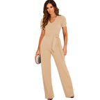 Elegant Women's Jumpsuit with Waist Belt and Puff Sleeves