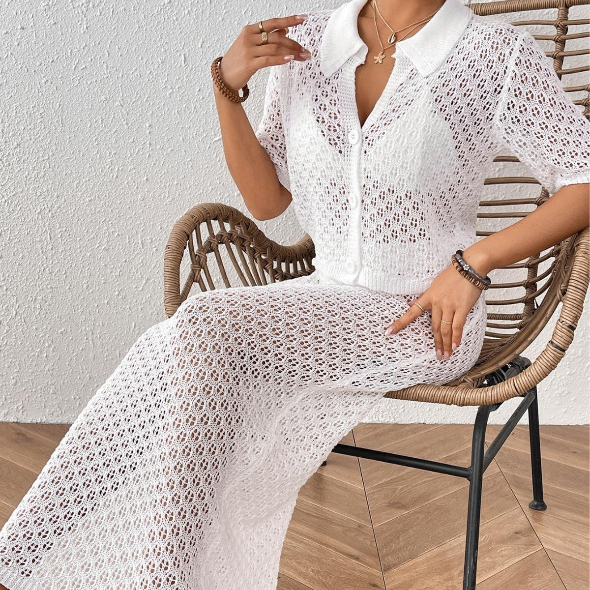 Elegant Women's Crochet Kimono Set