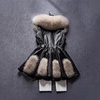 Women's Elegant Faux Leather Coat with Faux Fur Accents and Belt