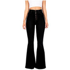 Women's High-Waisted Flared Jeans with Decorative Button Placket