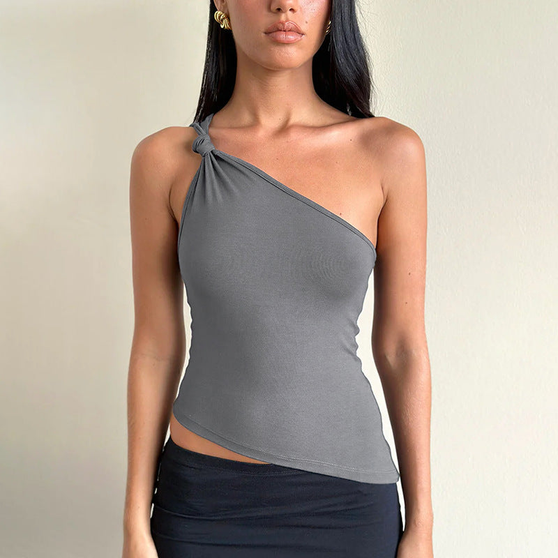 Women's Asymmetrical Tank Top with Knot Detail