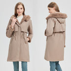 Women's Elegant and Warm Parka with Detachable Faux Fur Collar and Practical Lacing Details