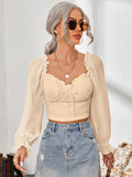 Women's Cropped Blouse with Ruffles and Puff Sleeves