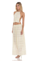 Women's Sleeveless Boho Crop Top with Elastic Waist and Pleated Details