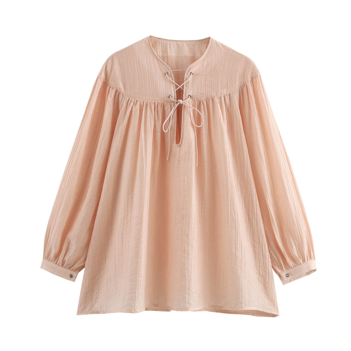 Airy Blouse with Ruffle Details and Decorative Lacing