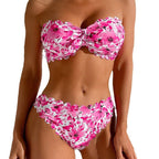 Women's Bandeau Bikini with Floral Embroidery
