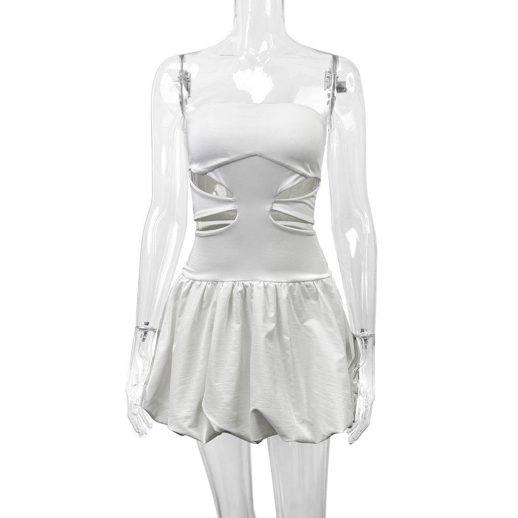Women's Bandeau Mini Dress with Cut-Out Details and Voluminous Skirt