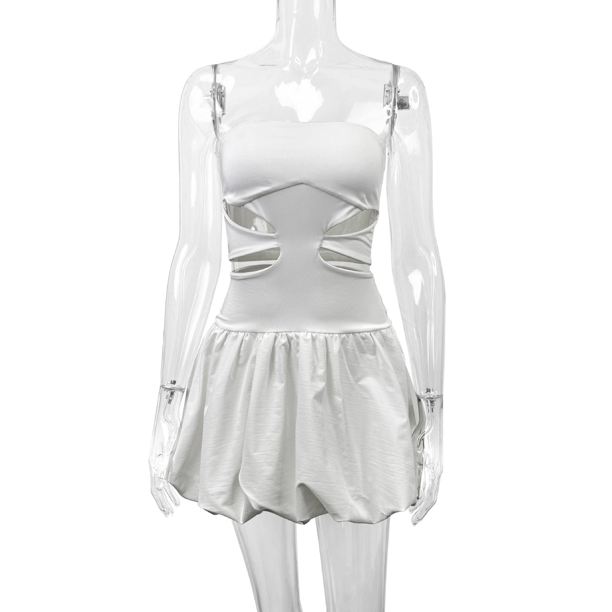 Women's Bandeau Mini Dress with Cut-Out Details and Voluminous Skirt