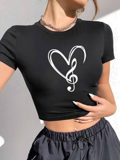 Women's Crop T-Shirt with Creative Lettering and Figure-Hugging Cut
