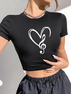 Women's Crop T-Shirt with Creative Lettering and Figure-Hugging Cut
