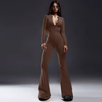Women's Figure-Hugging Jumpsuit with Deep V-Neck and Flared Legs