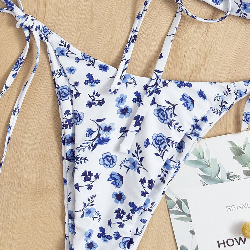 Women's Bandeau Bikini with Floral Details and Adjustable Straps