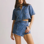 Women's Denim Crop Shirt and Skirt Set