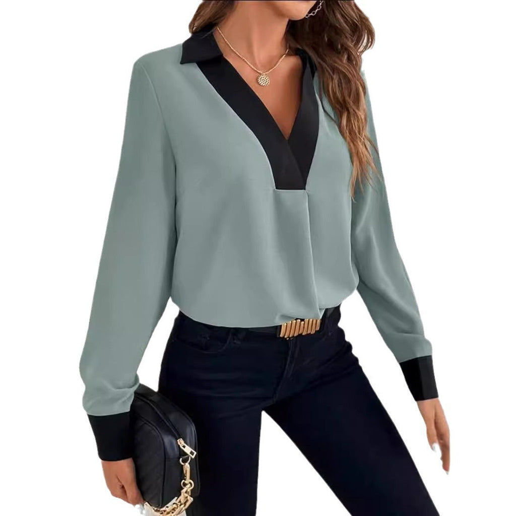 Elegant Women's Blouse with Contrasting Collar