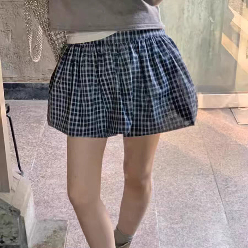 Women's Casual Plaid Skort with Elastic Waist and Side Pockets