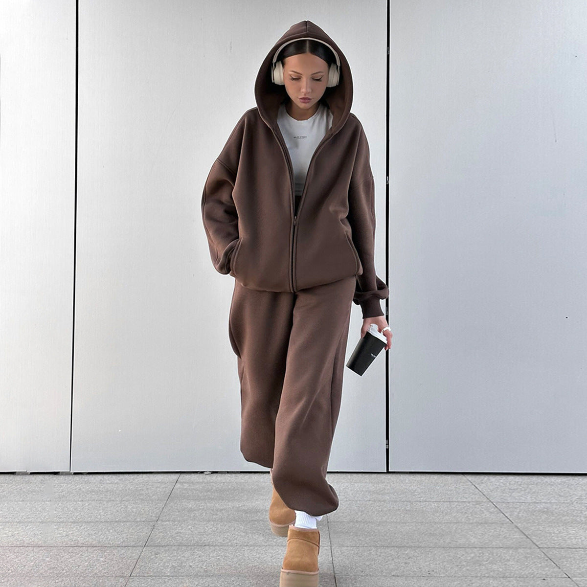 Women's Comfortable Leisure Set with Hood and Elastic Waistband