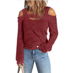 Women's Elegant Long-Sleeve Shirt with Asymmetric Cut-Out and Shoulder Design