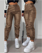 Women's Cargo Pants with Elastic Waistband and Side Pockets