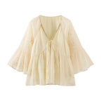 Women's Lightweight Blouse with Flowing Cut and Elegant Tie Details
