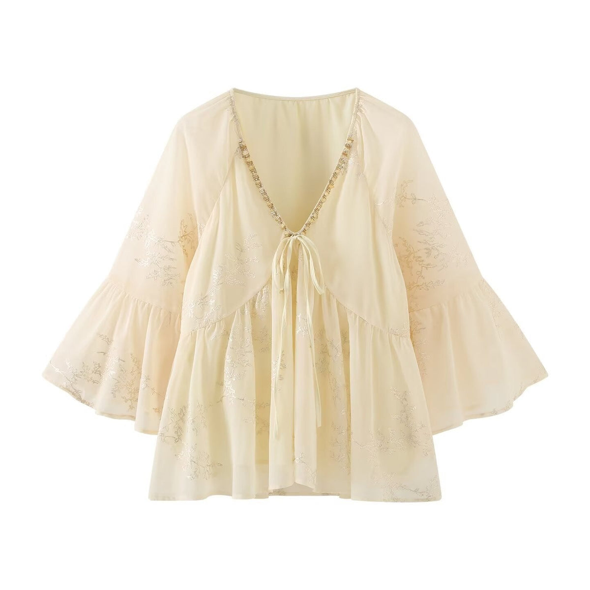 Women's Lightweight Blouse with Flowing Cut and Elegant Tie Details
