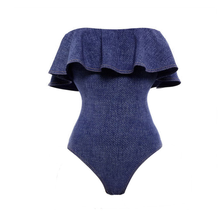 Women's Bandeau Swimsuit with Bows and Striped Maxi Skirt
