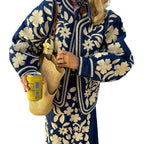 Women's Embroidered Cotton Jacket with Floral Design and Soft Lining