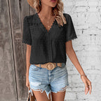Women's Short-Sleeve Blouse with Lace Trim
