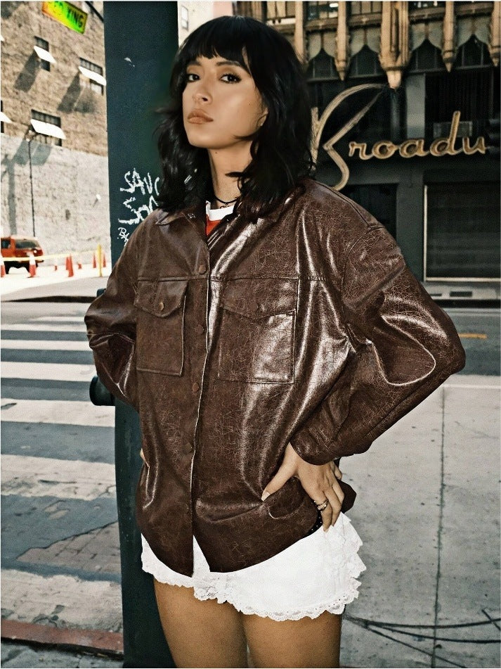 Women's Faux Leather Overshirt