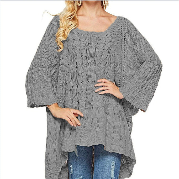 Women's Chunky Knit Poncho with Innovative Cut