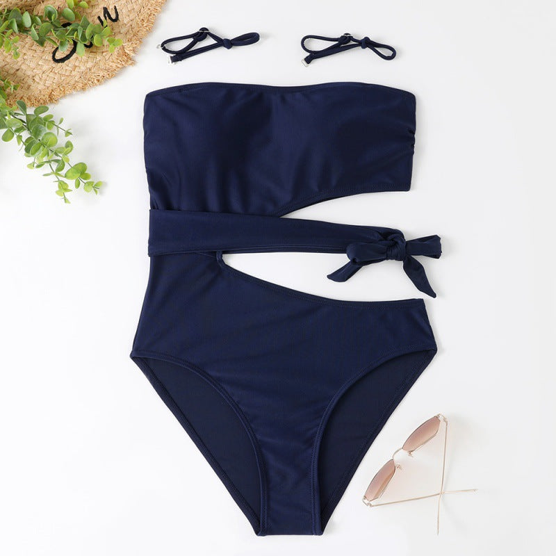 Women's Asymmetrical Bandeau Bikini with Animal Print