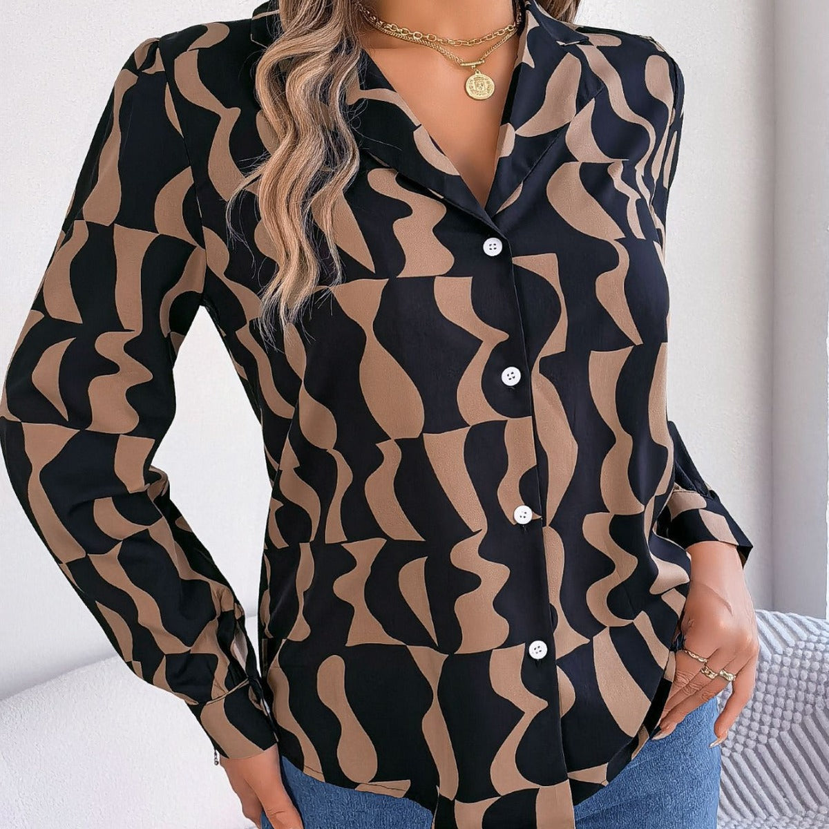 Women's Button-Down Shirt with Graphic Print