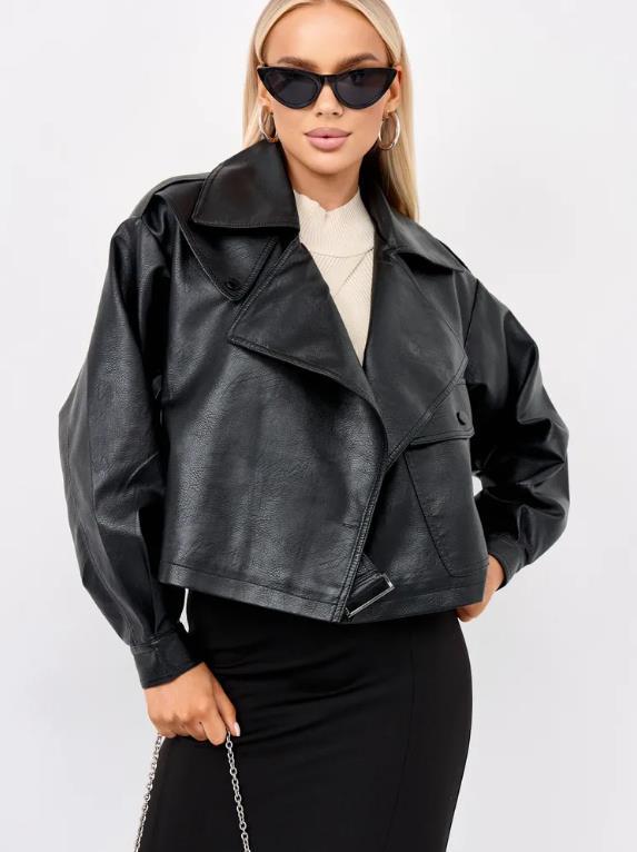 Women's Cropped Faux Leather Biker Jacket