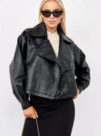 Women's Cropped Faux Leather Biker Jacket