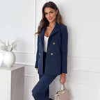 Women's Elegant Double-Breasted Blazer with Gold Buttons and Modern Fit