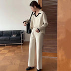 Women's Elegant and Casual Knit Set with V-Neck and Wide Hem