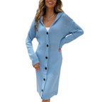 Women's Chunky Knit Cardigan with Hood and Elegant Button Details