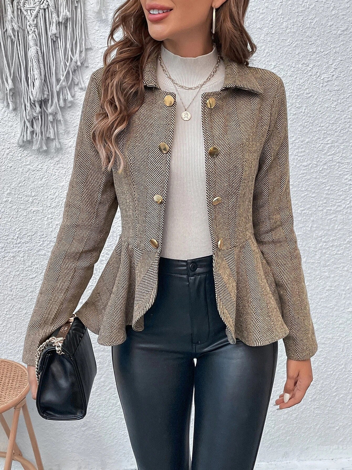 Women's Tailored Blazer with Asymmetric Hem and Button Details