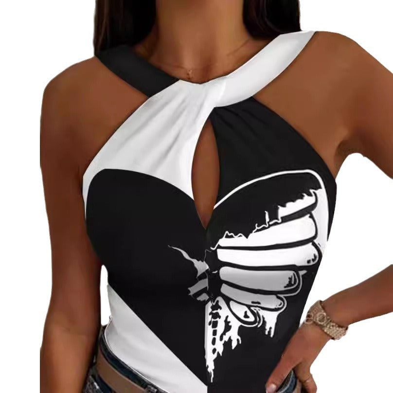 Women's Bodysuit with Deep Neckline and Asymmetrical Cut