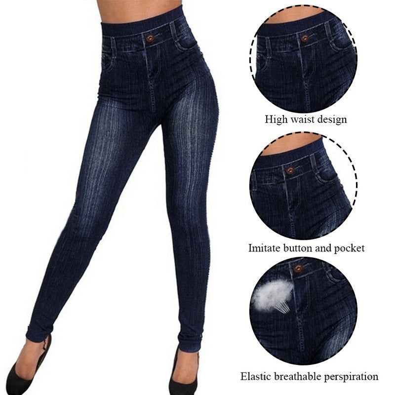 High-Waisted Denim-Look Leggings
