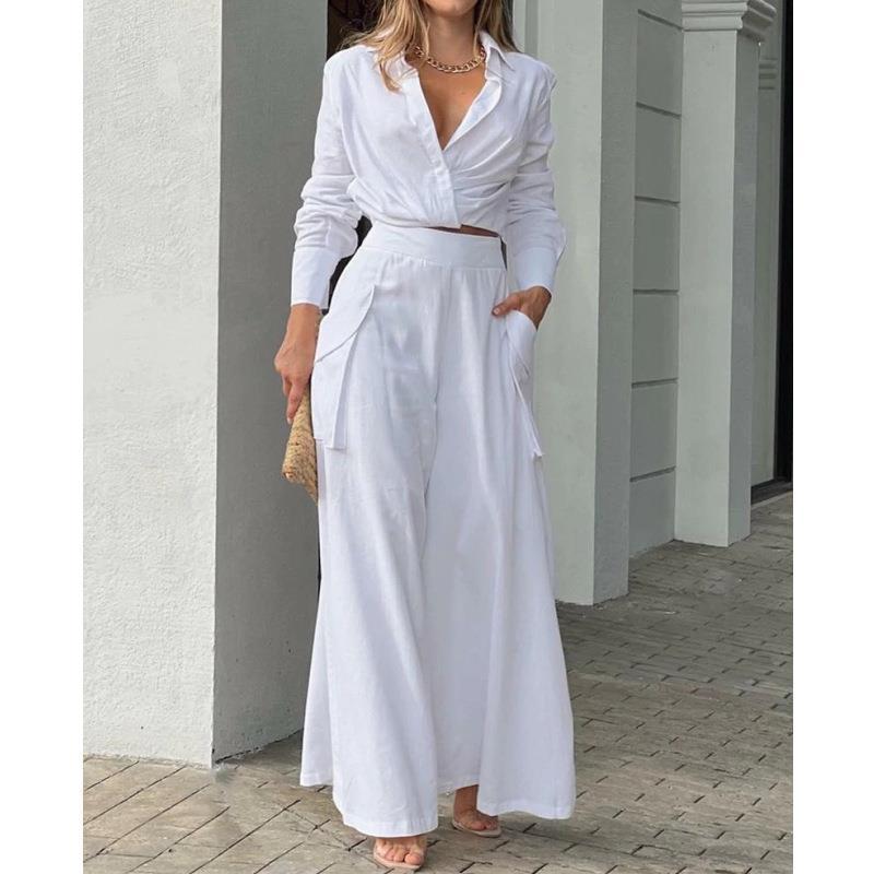 Women's Elegant Two-Piece Set with Crop Top and Palazzo Pants