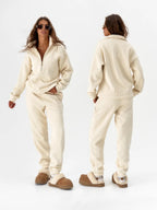 Women's Cable Knit Lounge Set with Half Zipper and High-Waisted Jogging Pants