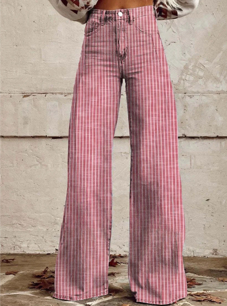 Women's High-Waisted Wide-Leg Jeans with Modern Stripe Detail