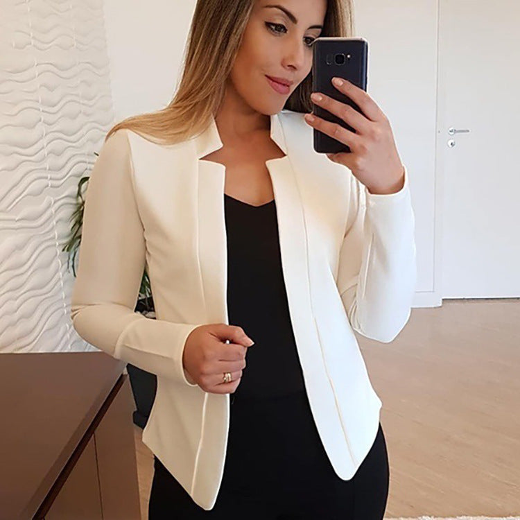 Women's Elegant Slim-Fit Blazer with Open Collar and Long Sleeves