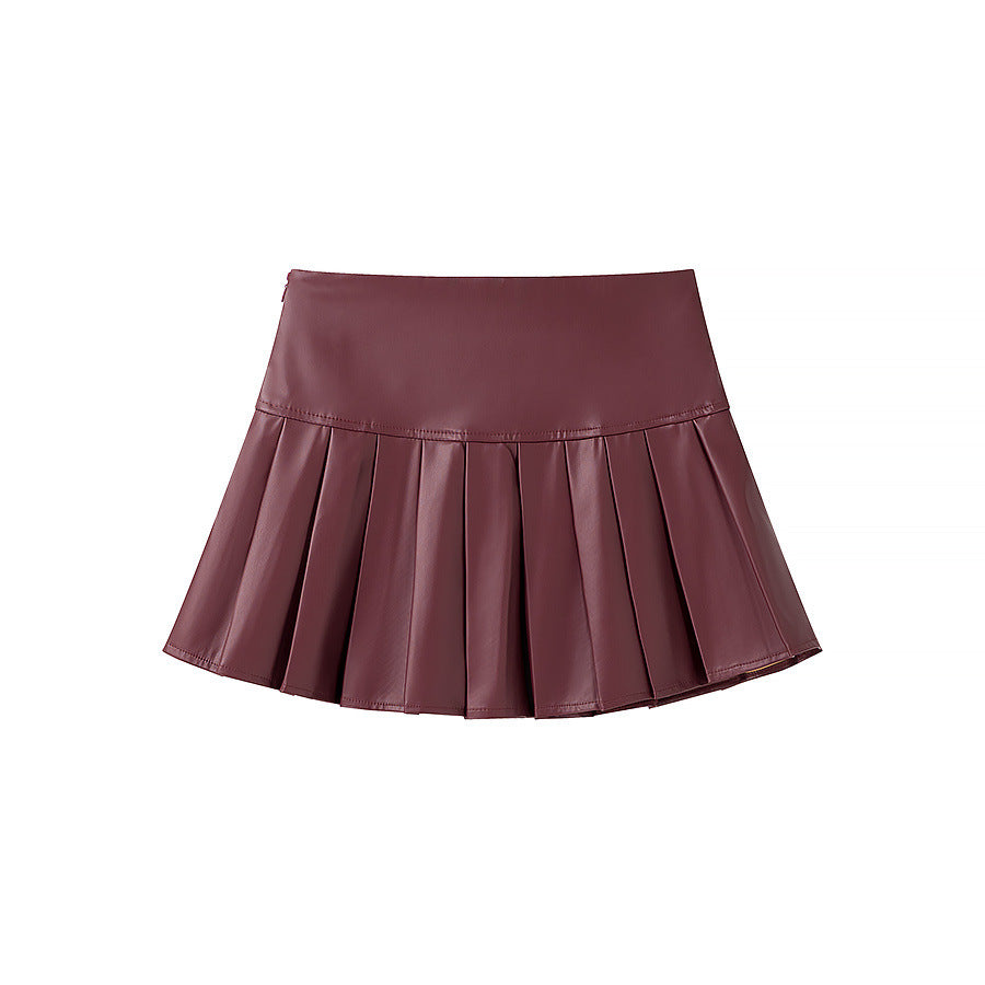 Women's Fashionable Faux Leather Blazer and Skirt Set