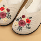 Women's Ballet Flats with Floral Embroidery and Flexible Footbed