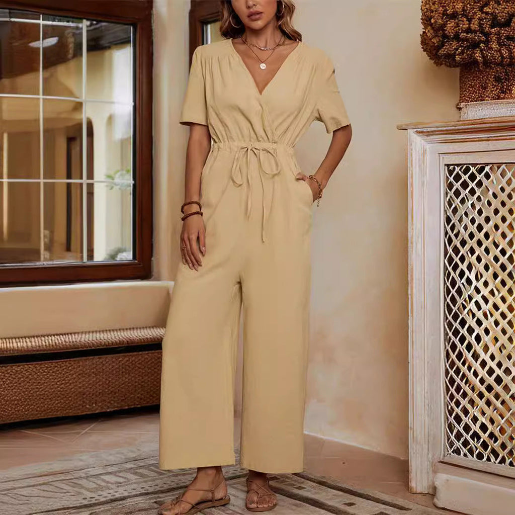 Casual Wide-Leg Jumpsuit with Waist Belt