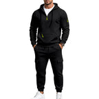 Men's Two-Piece Fleece Loungewear Set with Half-Zip Hoodie and Cargo Joggers