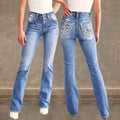Women's Vintage-Style Flared Jeans with Embroidery