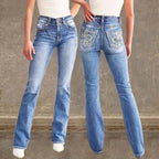 Women's Vintage-Style Flared Jeans with Embroidery